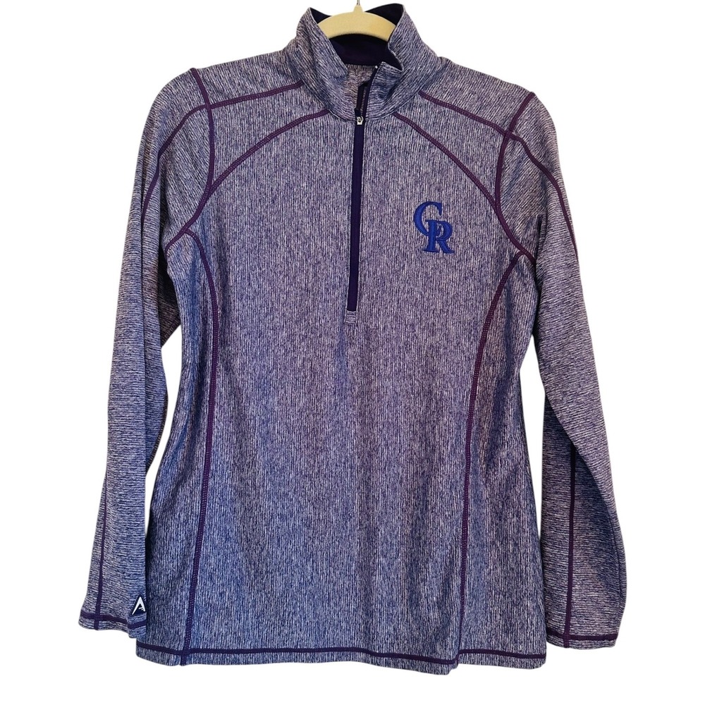 Antigua Colorado Rockies Womens M Purple Space Dye Quarter Zip Pullover MLB